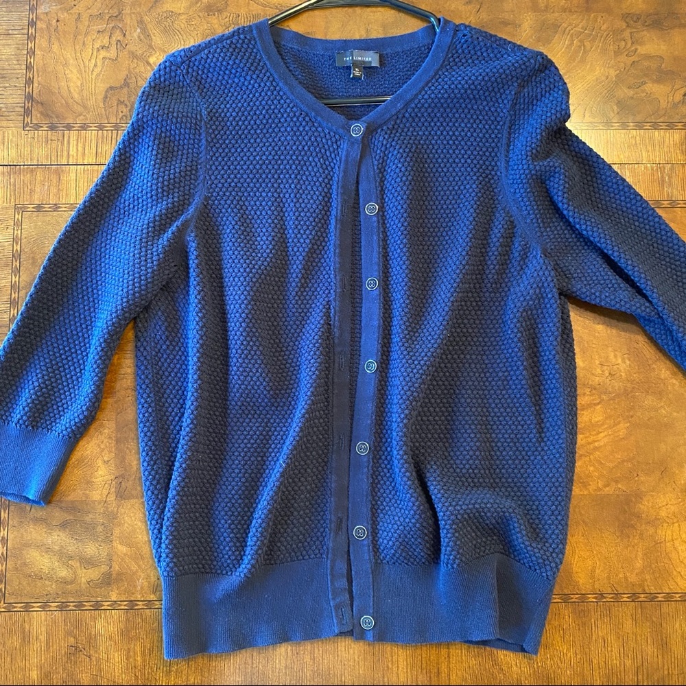 Limited blue woven button sweater cardigan